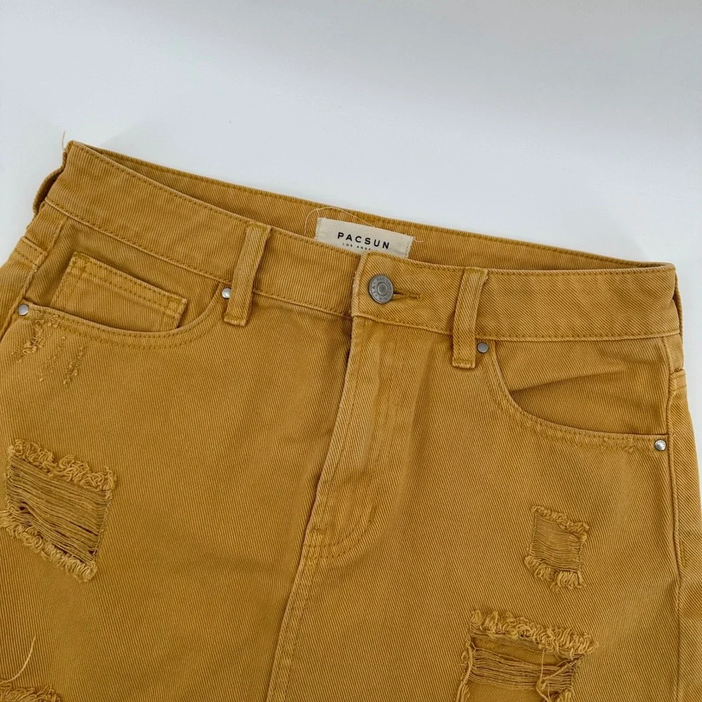 Pacsun‎ Distressed Mini Skirt Frayed Hem Rips Mustard Yellow Size 26